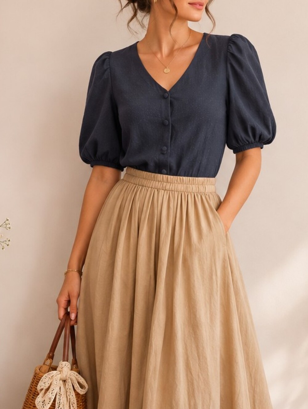 Levi's Satin Black Cropped Button Blouse Puff Sleeves
